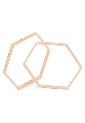 Two rose gold hexagon-shaped open bangle bracelets, one with small embedded crystals, displayed on a white background.