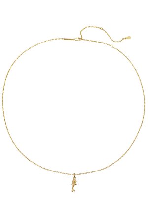 Delicate gold chain necklace with a small mermaid-shaped pendant and an adjustable clasp.
