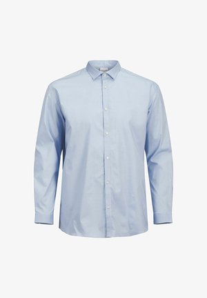 Hele halli pikad varrukad nööbiga särk, millel on standardne krae, esipaneelil nööbid ja sile kangatekstuur. Omab kumerat serva ja kohandatud sobivust.