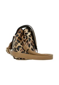 Borsa a tracolla con stampa leopardata, dalla forma strutturata, con dettagli in finta pelle color sabbia e tracolla rimovibile. Presenta accessori in tonalità oro.
