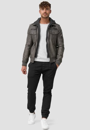 AARON - Faux leather jacket - dark grey