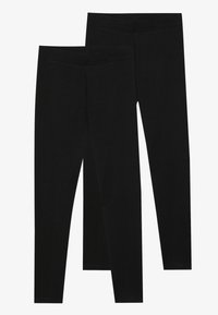 Leggings neri realizzati in tessuto elastico, con una vita senza cuciture e un design slim fit, adatti per l'abbigliamento casual o per l'esercizio.