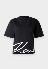 SIGNATURE OVERSIZED V-NECK - Nyomott mintás póló - black