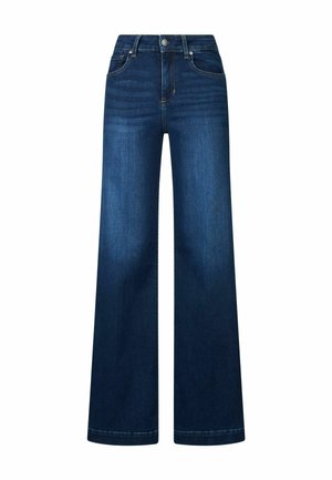 Platām kājām denim biksēm tumši zilā krāsā, ar augstu jostasvietu, priekšējām kabatām un tīru apdari. Izgatavotas no izturīgas denim materiāla.