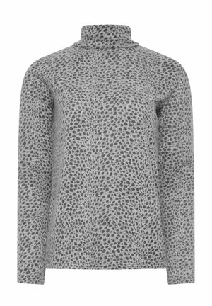 Grå langærmet turtleneck med et struktureret prikmønster, der har en afslappet pasform og blødt stof for komfort.