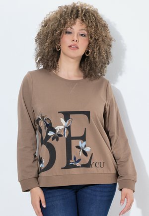 Ulla Popken SWEATSHIRT, BLUMEN-STICKEREI, RUNDHALS - Sweatshirt - caramel