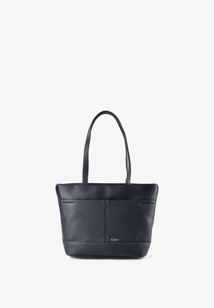 Bolso tote de cuero negro con textura, que cuenta con dos asas para el hombro y un pequeño logotipo metálico "Gabor" en el centro frontal.