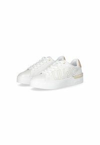Weiße Sneakers aus strukturiertem, synthetischem Material, mit emporstehendem "LIU JO"-Logo, Schnürverschluss und einer glatten Gummisohle mit leichtem Plateau.