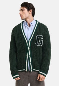 GANT SEASONAL G CABLE V-NECK - Casaco de malha - tartan green
