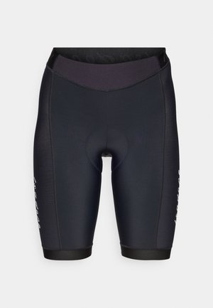 Schwarze Fahrradhosen mit eng anliegendem Design, gefertigt aus glattem, elastischem Material, mit einem komfortablen Taillenbund und verstärkter Sitzpolsterung.