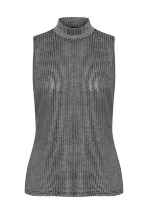 Top senza maniche a collo alto in grigio scuro, realizzato in morbido tessuto a maglia. Caratterizzato da una silhouette aderente con un collo alto.