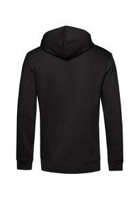 Felpa nera con cappuccio, misto cotone, maniche lunghe, tasca a marsupio, cappuccio regolabile con cordino, polsini e orlo a costine. Tessuto liscio, design semplice.