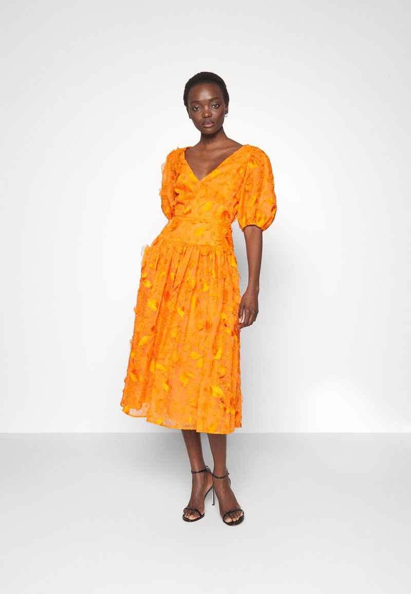Erdem WAISTED PUFF SLEEVE V-NECK DRESS - Cocktailkleid/festliches Kleid - clementine