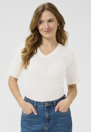 Kaffe VIBA V-NECK - Tricou cu imprimeu - chalk