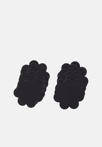 Découpes en forme de fleurs noires empilées par deux groupes, avec une texture lisse et des bords uniformes, idéales pour la décoration ou le bricolage.