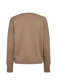 Pull marron à manches longues avec col rond, poignets côtelés et coupe décontractée, vu de dos.