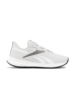 Zapatillas deportivas blancas con una parte superior de malla transpirable, con detalles en gris y una suela texturada. Incluye la marca "FuelFoam" en la entresuela.