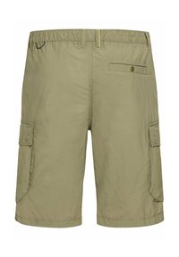 Khaki cargo shorts i et letvægtigt, tekstureret materiale. Har sidelommer, en elastisk talje og en baglomme med knaplukning.