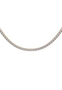 Goldkette mit einer Reihe klarer, rund geschliffener Steine, gleichmäßig verteilt, mit einer polierten Oberfläche und glatter Textur.
