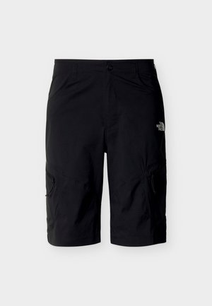 Μαύρες cargo βερμούδες μέχρι το γόνατο με κουμπί εμπρός, πλαϊνές τσέπες με φερμουάρ και το λογότυπο The North Face στο δεξί μηρό.