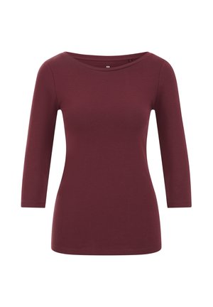 Haut bourgogne à manches longues en tissu doux et extensible. Il pr�ésente un col arrondi et une silhouette ajustée avec des manches 3/4.