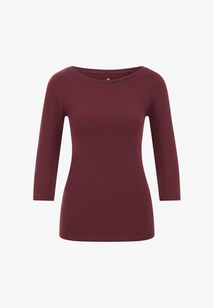 Bordo ilgas rankovėmis palaidinė, pagaminta iš minkštos, tamprios medžiagos. Turi apvalų iškirpimą ir prigludusį siluetą su 3/4 ilgio rankovėmis.