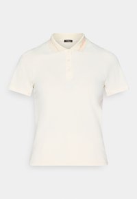 Polo-skjorte i off-white, med klassisk krage, treknaps placket og subtil oransje brodering på kragen, laget av glatt stoff.