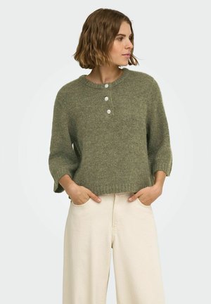 ONLY, ONLMAGGIE SS BUTTON O-NECK ZA KNT - Pullover - dusty olive