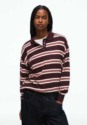 Bershka, STRIPED POLO NECK SWEATER - Polo shirt - dark red