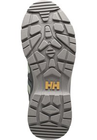 Podešev boty s texturovaným gumovým designem a hlubokými drážkami pro oporu. Šedý základ s zlatým logem "HH" a černými akcenty.