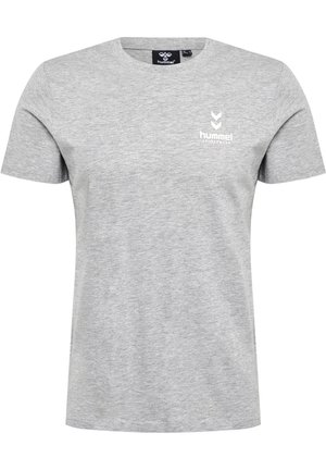 Gray short-sleeve T-shirt made of soft cotton, featuring a crew neckline and a small white logo on the left chest.