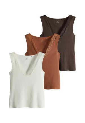THE SET, 3 PACK LACE V-NECK VESTS - Top - brown rust cream