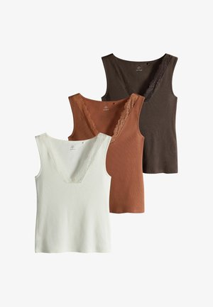 THE SET, 3 PACK LACE V-NECK VESTS - Top - brown rust cream