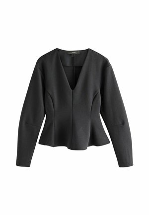Next, LONG SLEEVED V-NECK PEPLUM KNIT LOOK TOP - Striktrøje - black