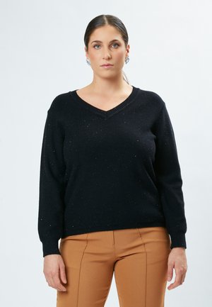 V-NECK GLITTERY  - Trui - black