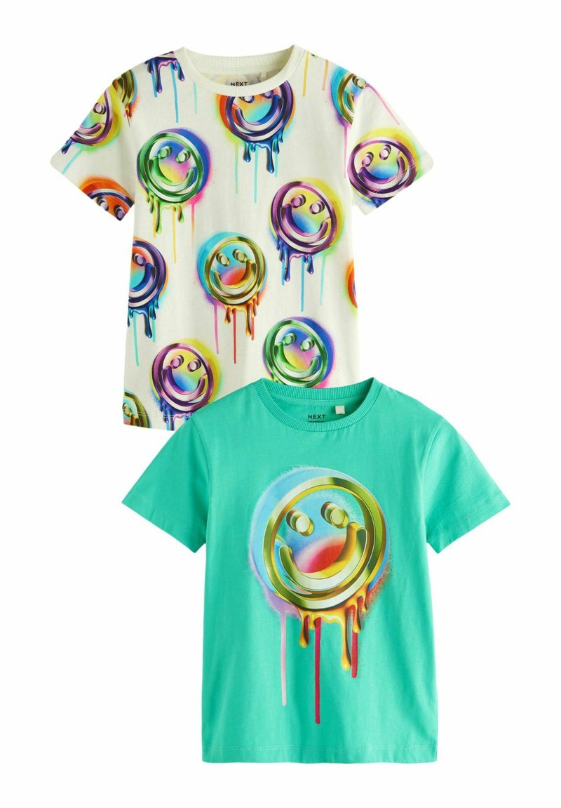Next GRAPHIC SHORT SLEEVE 2 PACK STANDARD - Marškinėliai su spaudiniu - green white drippy smile