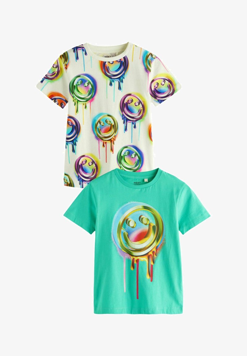 Next GRAPHIC SHORT SLEEVE 2 PACK STANDARD - T-shirt con stampa - green white drippy smile