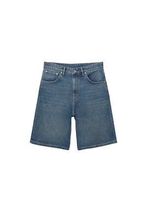 Lichtblauwe denimshorts met een klassieke vijf-pocketontwerp, rechte pasvorm en metalen knoopsluiting met ritssluiting.
