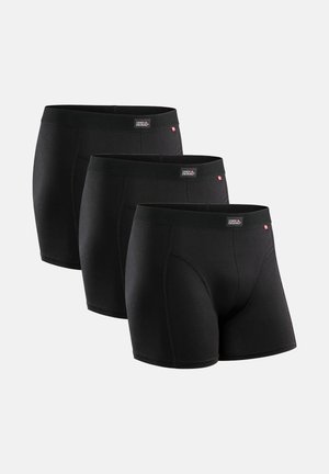Tre par svarta boxershorts tillverkade av slät tyg, med en bekväm midja och en klassisk design utan synliga mönster.