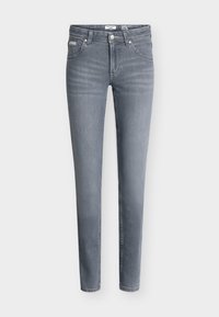 Õhukesed teksad keskmise halli teksariidest. Omaduseks on klassikaline viie taskuga disain, nupuga kinnis ja tagasihoidlik kulumisefekt kulunud välimuse saamiseks.