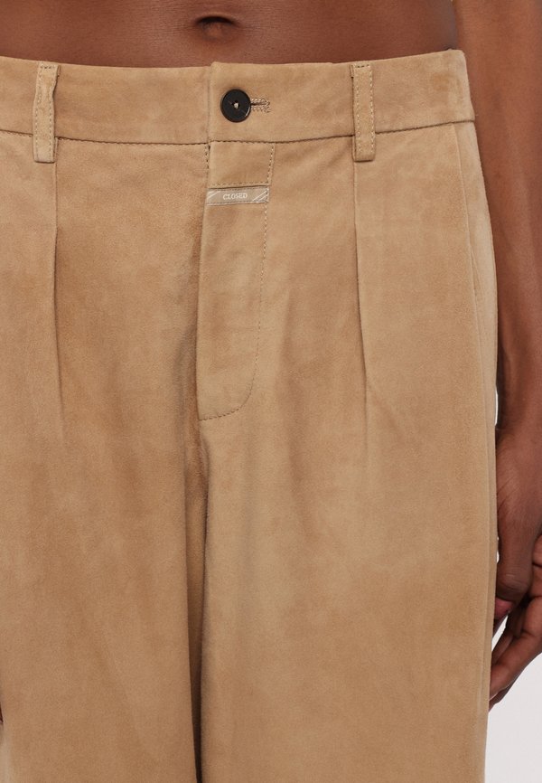 RUTHY - Leather trousers - beige4