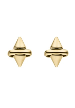 Ohrstecker in Goldoptik mit doppelter Kegelform und rundem Band. Verfügt über ein symmetrisches Design, eine polierte Oberfläche und markante Kegeldetails.