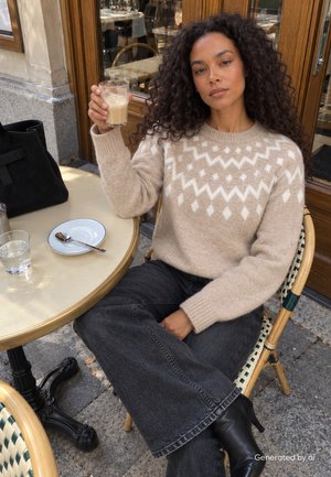 Love Copenhagen, LCFAIR - Pullover - beige melange w white jaquard