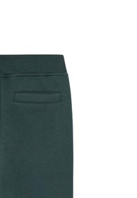 Mörkgröna sweatpants med en mjuk, slät yta, med en ribbad midja och en enda bakficka. Enkel, minimalistisk design.