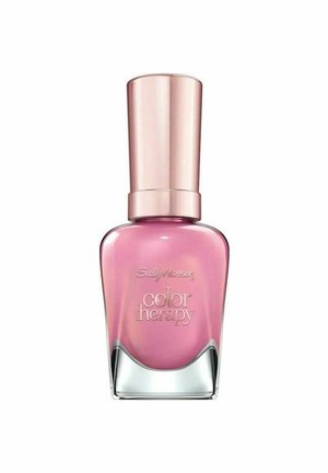 Sally Hansen Color Therapy kynsilakka vaaleanpunaisessa sävyssä, joka on pakattu kaarevaan lasipulloon, jossa on metallinhohtoinen ruusukultainen korkki.