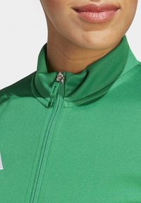 Groene sport zip-up jas met hoge kraag. Beschikt over een textiele stof, een contrasterende rits en geen zichtbare logo's of patronen.