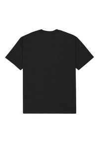 Camiseta de algodón negra con cuello redondo estándar y mangas cortas. La tela es suave, sin patrones ni acentos visibles.