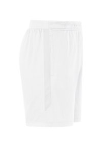 Weiße Sportshorts mit elastischem Bund, ausgestattet mit einem strukturierten seitlichen Einsatz und einer lockeren Passform, aus leichtem Material gefertigt.