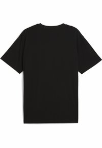 Sort bomulds T-shirt med korte ærmer, rund halsudskæring og en glat tekstur. Har et enkelt, minimalistisk design uden mønstre.