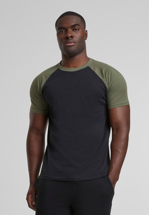 Urban Classics RAGLAN CONTRAST - Apdrukāts T-krekls - black/mottled olive